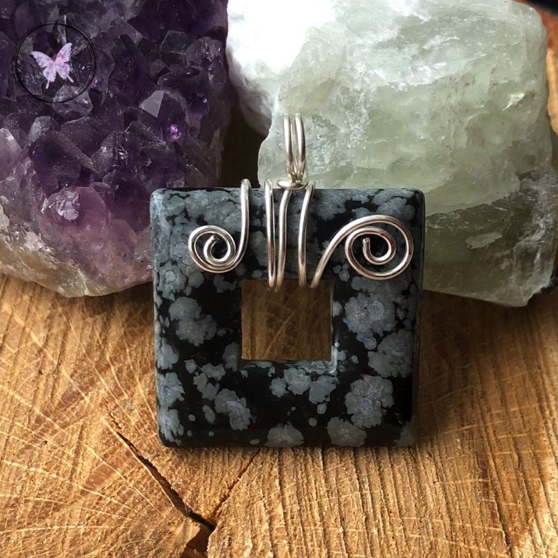 Snowflake Obsidian Square Donut Pendant